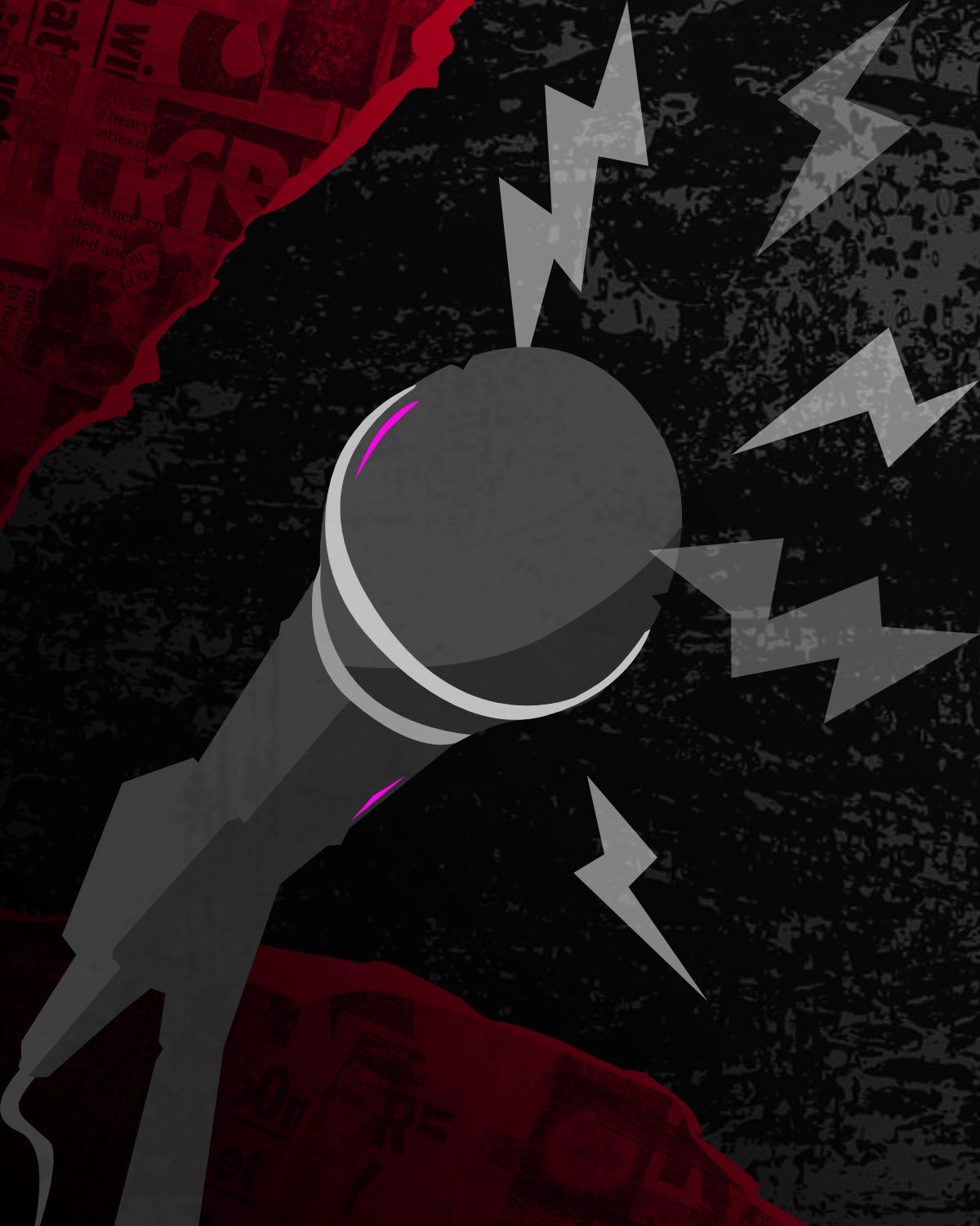 Microphone with lightning bolts coming out of it to emphasise noise
